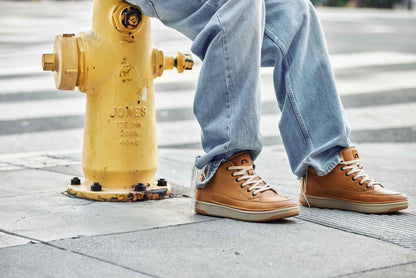 CALTO - Q274  - 2 Inches Taller (Camel Brown & Gum Sole) - Elevated Leatherette Micro-Perforated Sneakers Tallmenshoes.com