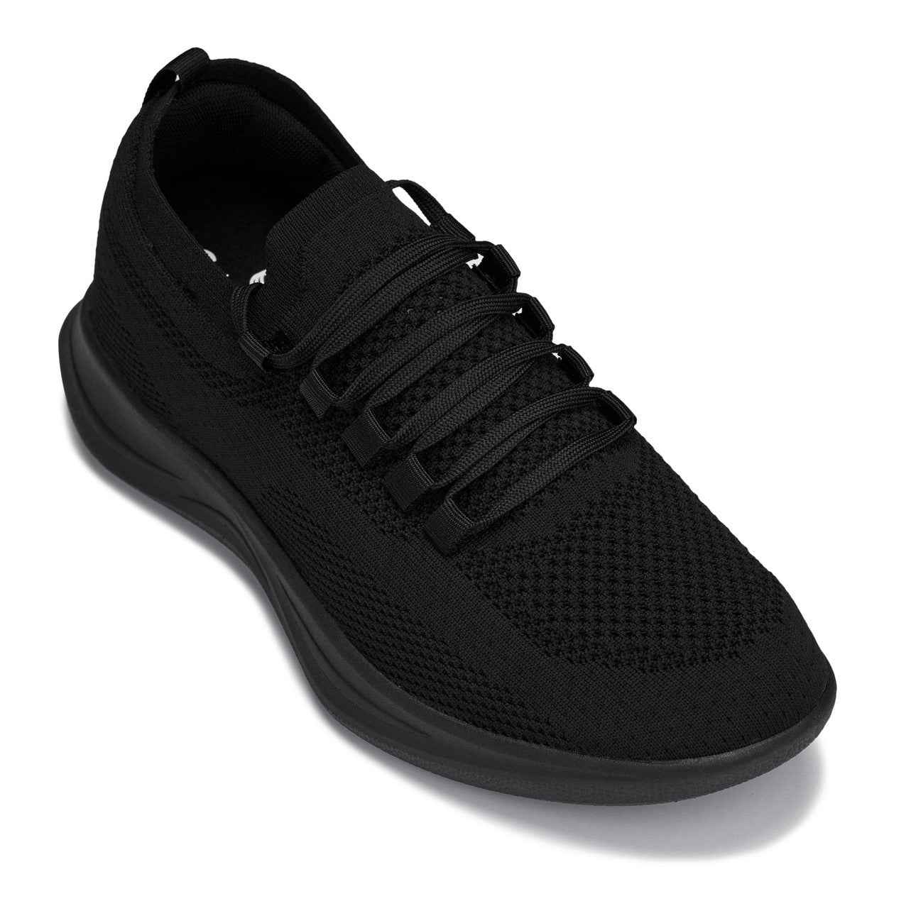 CALTO - QA060 - 2.4 Inches Taller (Black/Black Sole) - Lightweight Knitted Sneakers Tallmenshoes.com