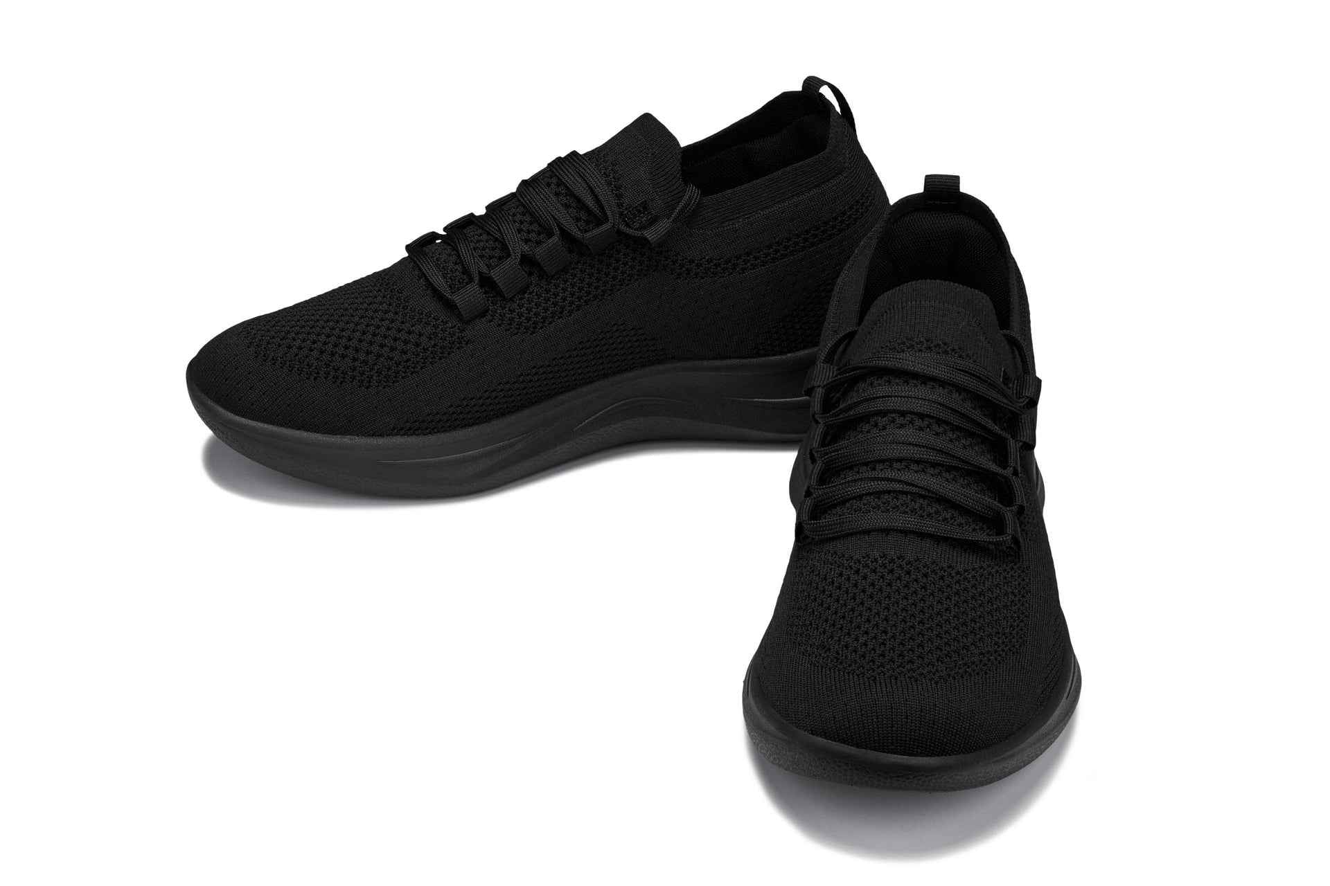 CALTO - QA060 - 2.4 Inches Taller (Black/Black Sole) - Lightweight Knitted Sneakers Tallmenshoes.com