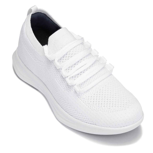 CALTO - QA061 - 2.4 Inches Taller (White/White Sole) - Lightweight Knitted Sneakers Tallmenshoes.com