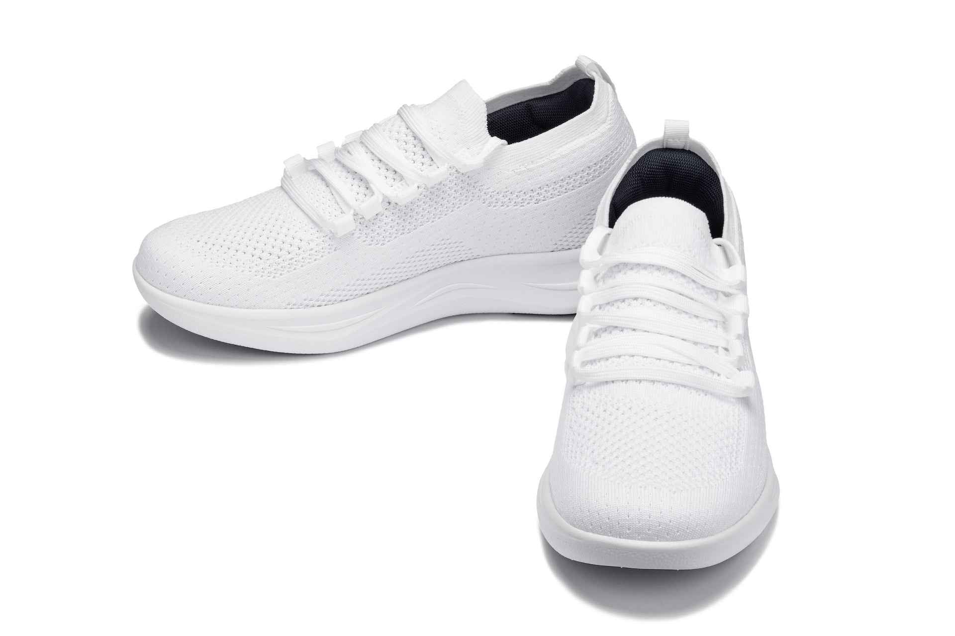 CALTO - QA061 - 2.4 Inches Taller (White/White Sole) - Lightweight Knitted Sneakers Tallmenshoes.com