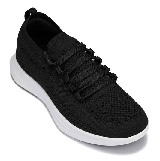 CALTO - QA062 - 2.4 Inches Taller (Black/White Sole) - Lightweight Knitted Sneakers Tallmenshoes.com