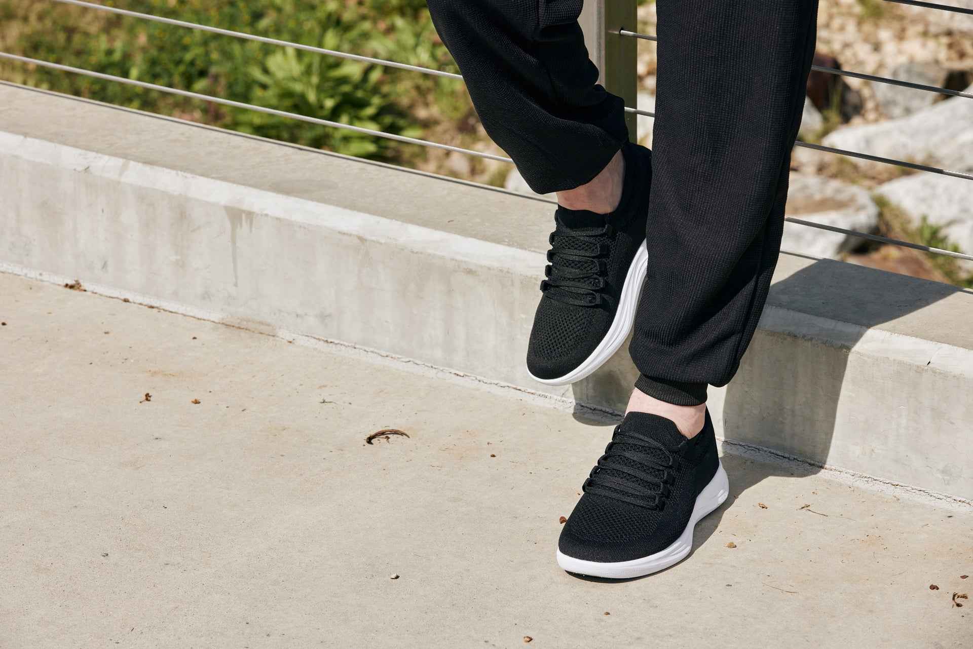 CALTO - QA062 - 2.4 Inches Taller (Black/White Sole) - Lightweight Knitted Sneakers Tallmenshoes.com
