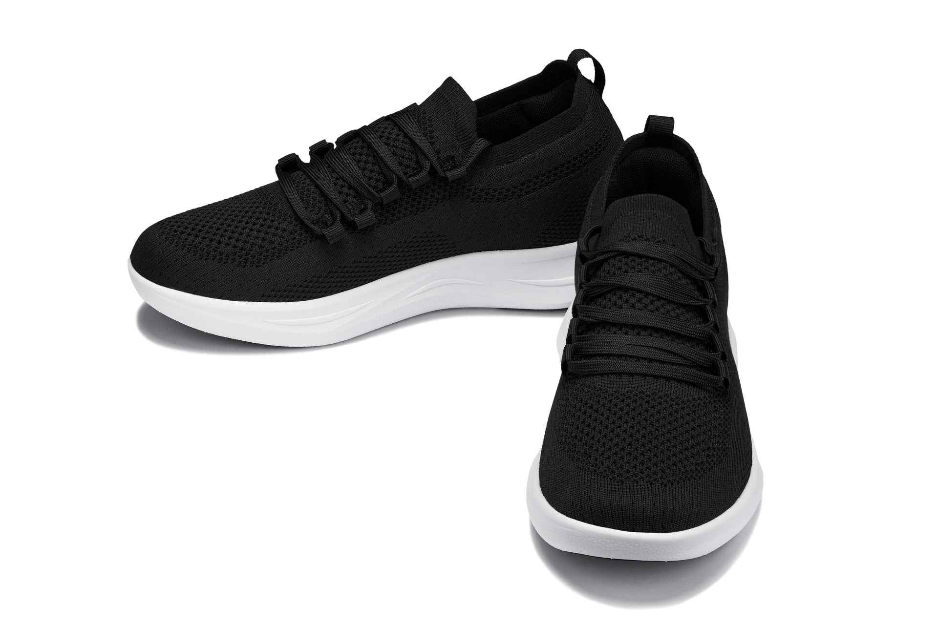 CALTO - QA062 - 2.4 Inches Taller (Black/White Sole) - Lightweight Knitted Sneakers Tallmenshoes.com
