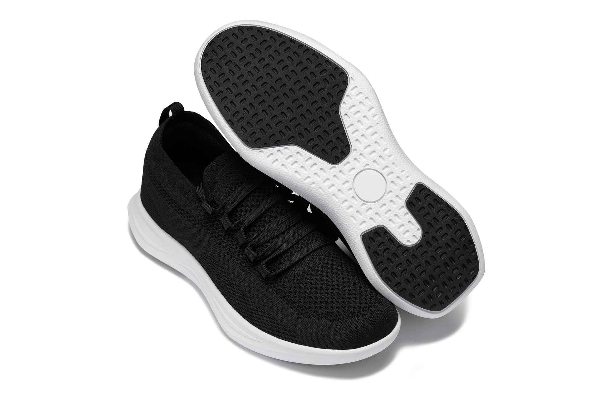 CALTO - QA062 - 2.4 Inches Taller (Black/White Sole) - Lightweight Knitted Sneakers Tallmenshoes.com