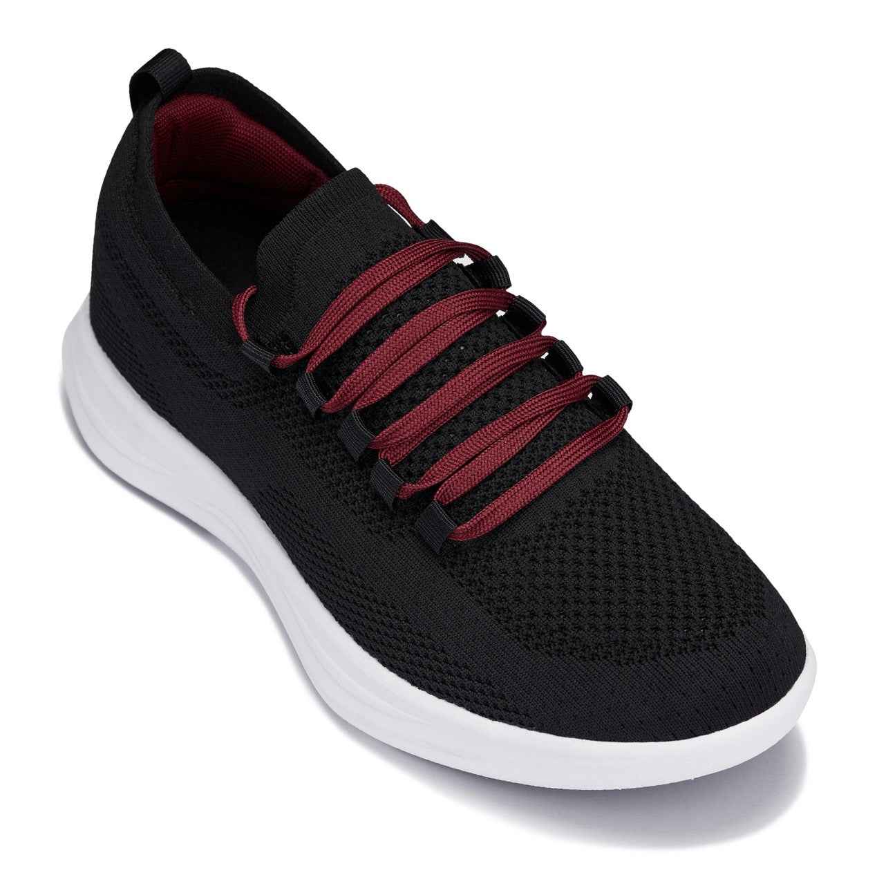 CALTO - QA064 - 2.4 Inches Taller (Black/Red/White Sole) - Lightweight Knitted Sneakers Tallmenshoes.com