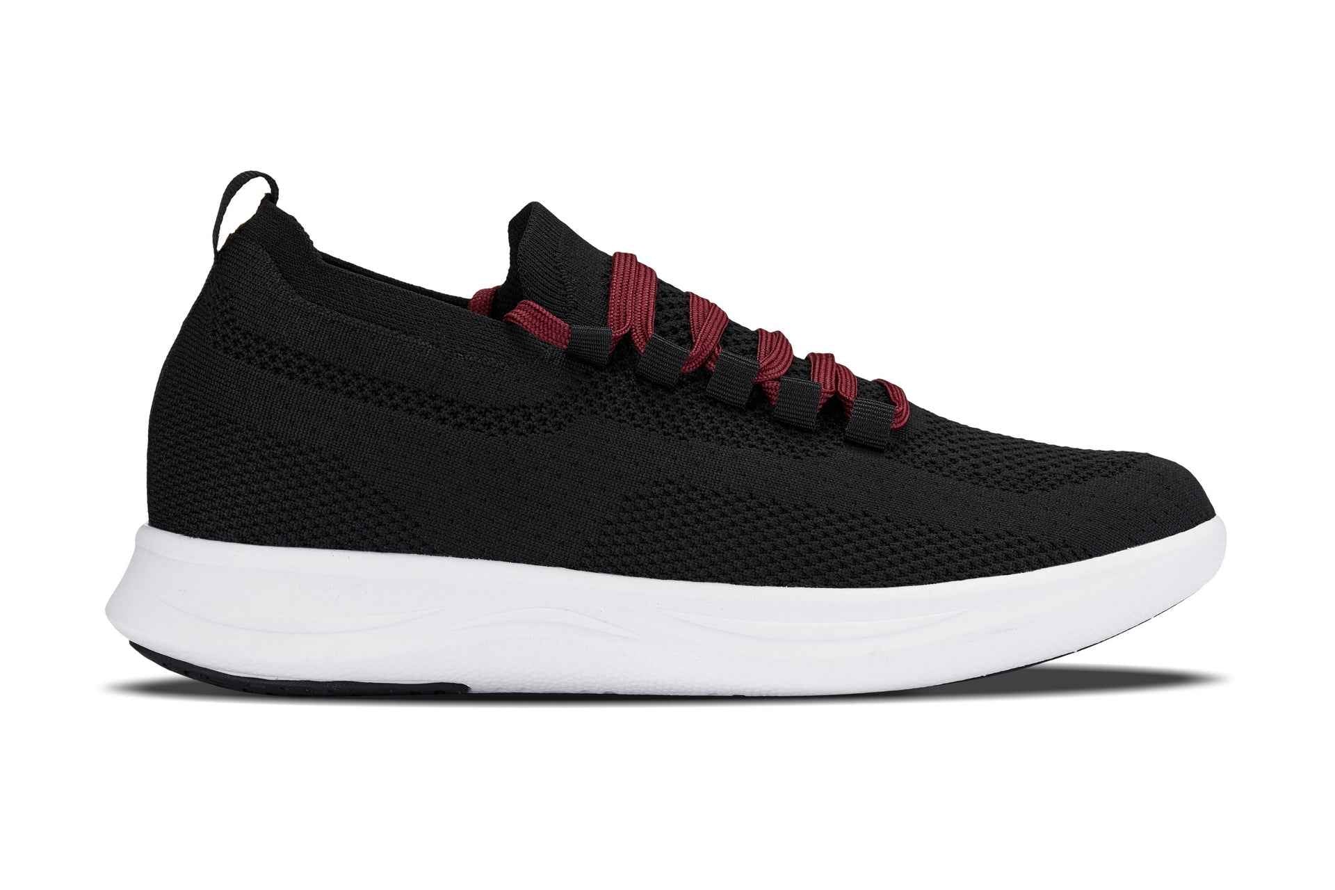 CALTO - QA064 - 2.4 Inches Taller (Black/Red/White Sole) - Lightweight Knitted Sneakers Tallmenshoes.com