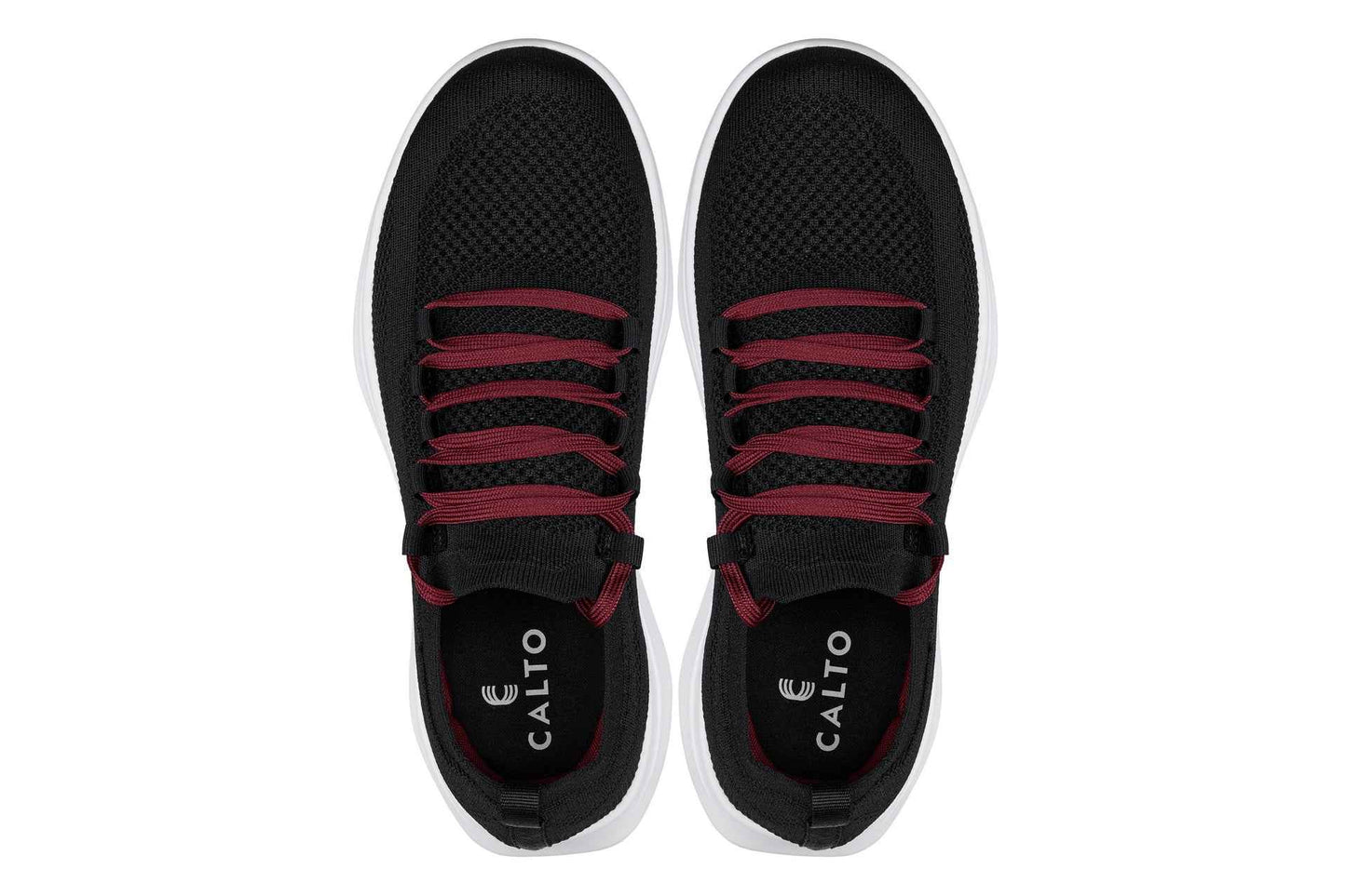 CALTO - QA064 - 2.4 Inches Taller (Black/Red/White Sole) - Lightweight Knitted Sneakers Tallmenshoes.com