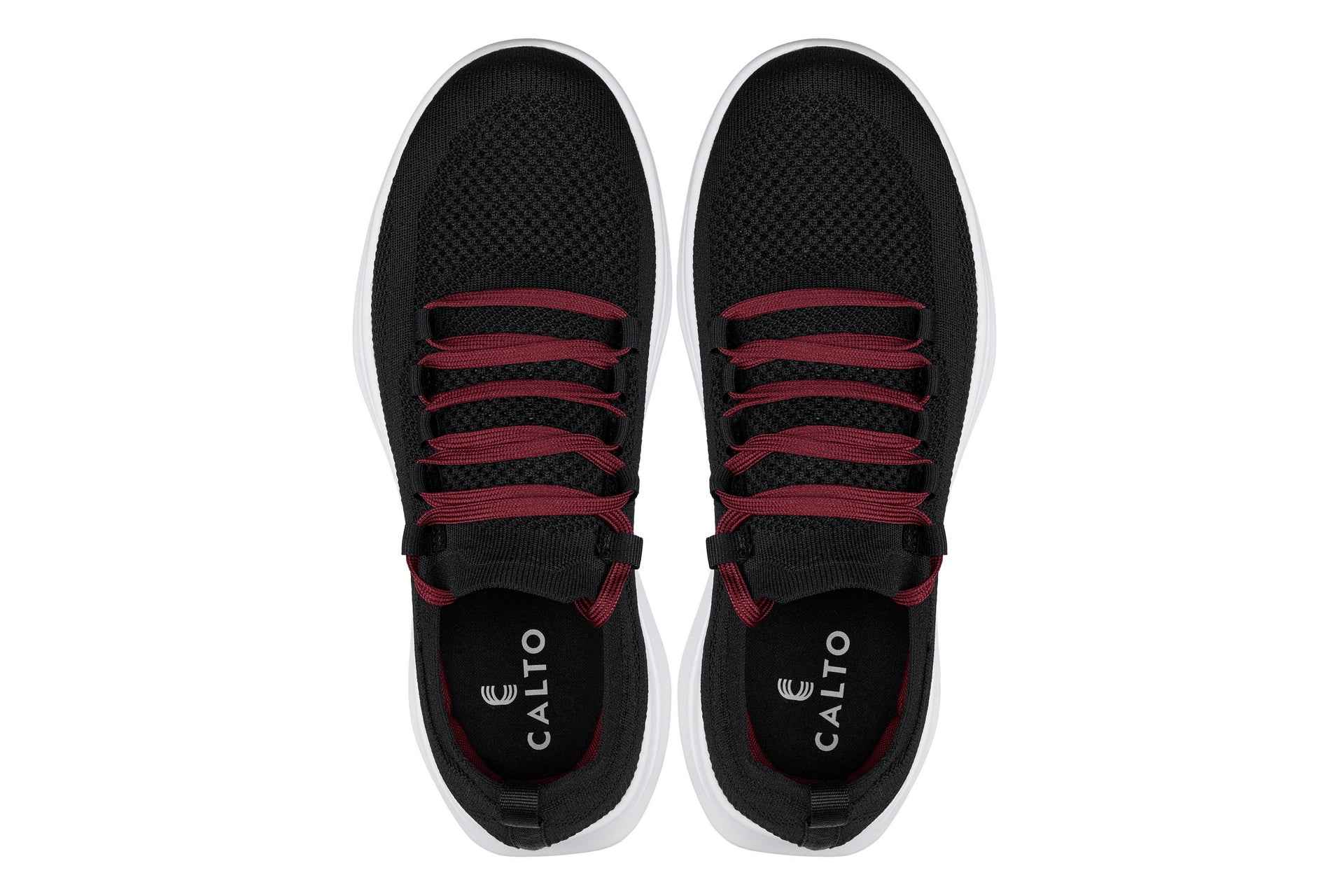 CALTO - QA064 - 2.4 Inches Taller (Black/Red/White Sole) - Lightweight Knitted Sneakers Tallmenshoes.com