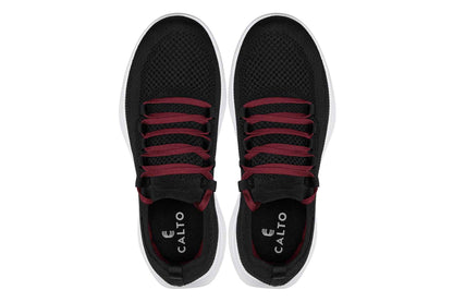 CALTO - QA064 - 2.4 Inches Taller (Black/Red/White Sole) - Lightweight Knitted Sneakers Tallmenshoes.com