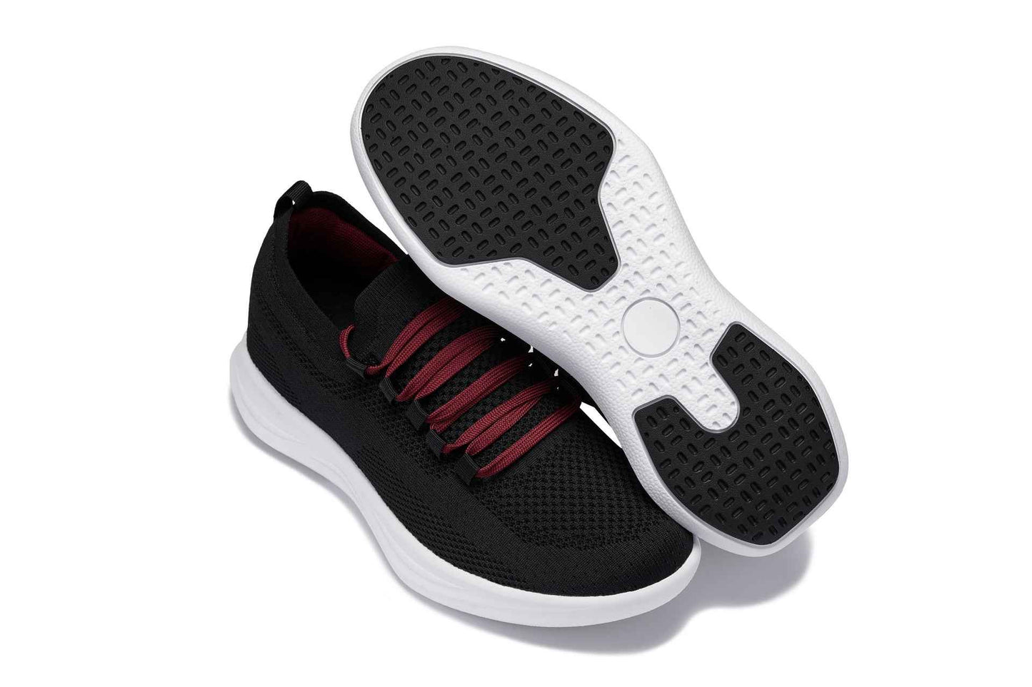 CALTO - QA064 - 2.4 Inches Taller (Black/Red/White Sole) - Lightweight Knitted Sneakers Tallmenshoes.com