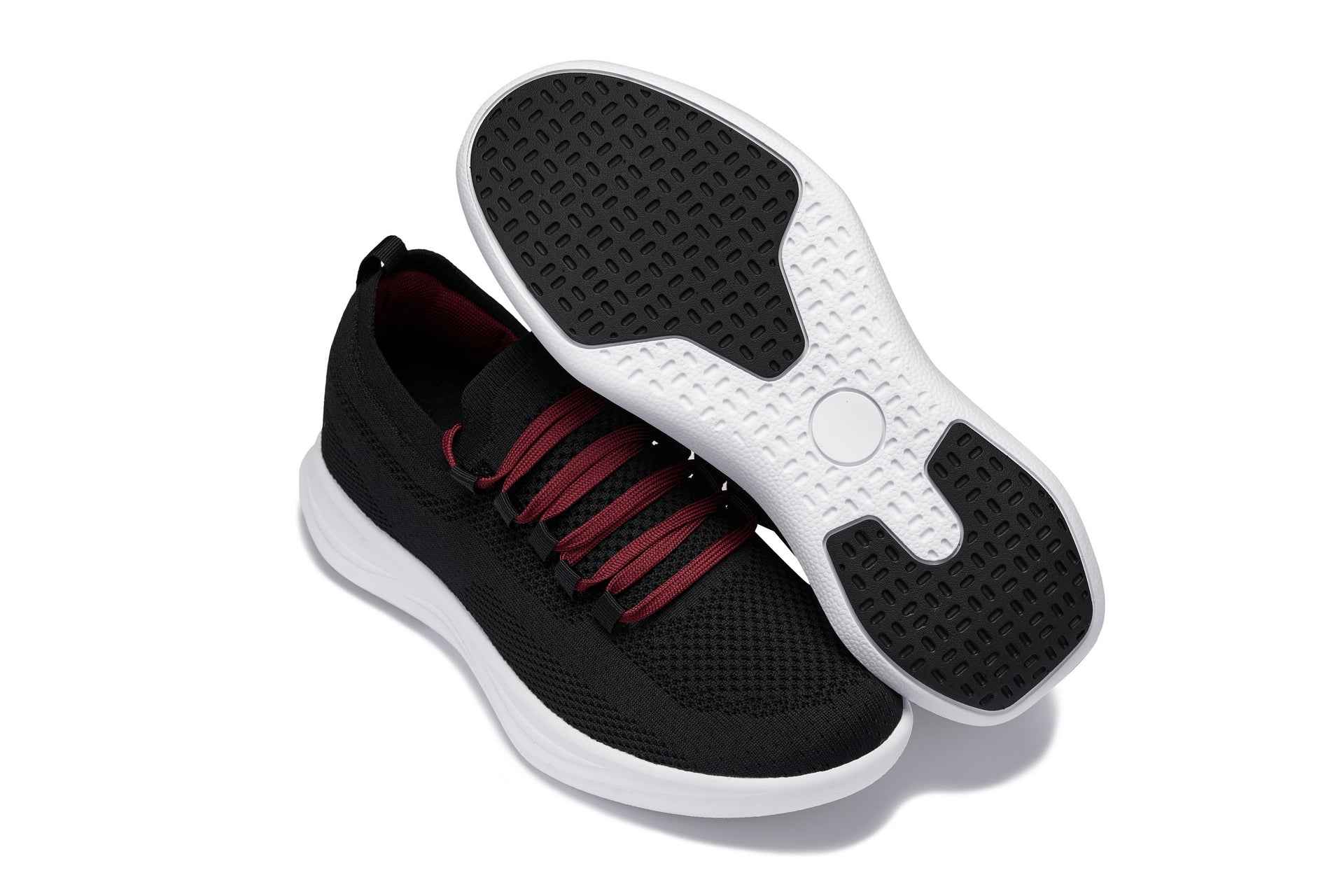 CALTO - QA064 - 2.4 Inches Taller (Black/Red/White Sole) - Lightweight Knitted Sneakers Tallmenshoes.com