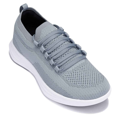 CALTO - QA065 - 2.4 Inches Taller (Grey/White Sole) - Lightweight Knitted Sneakers Tallmenshoes.com