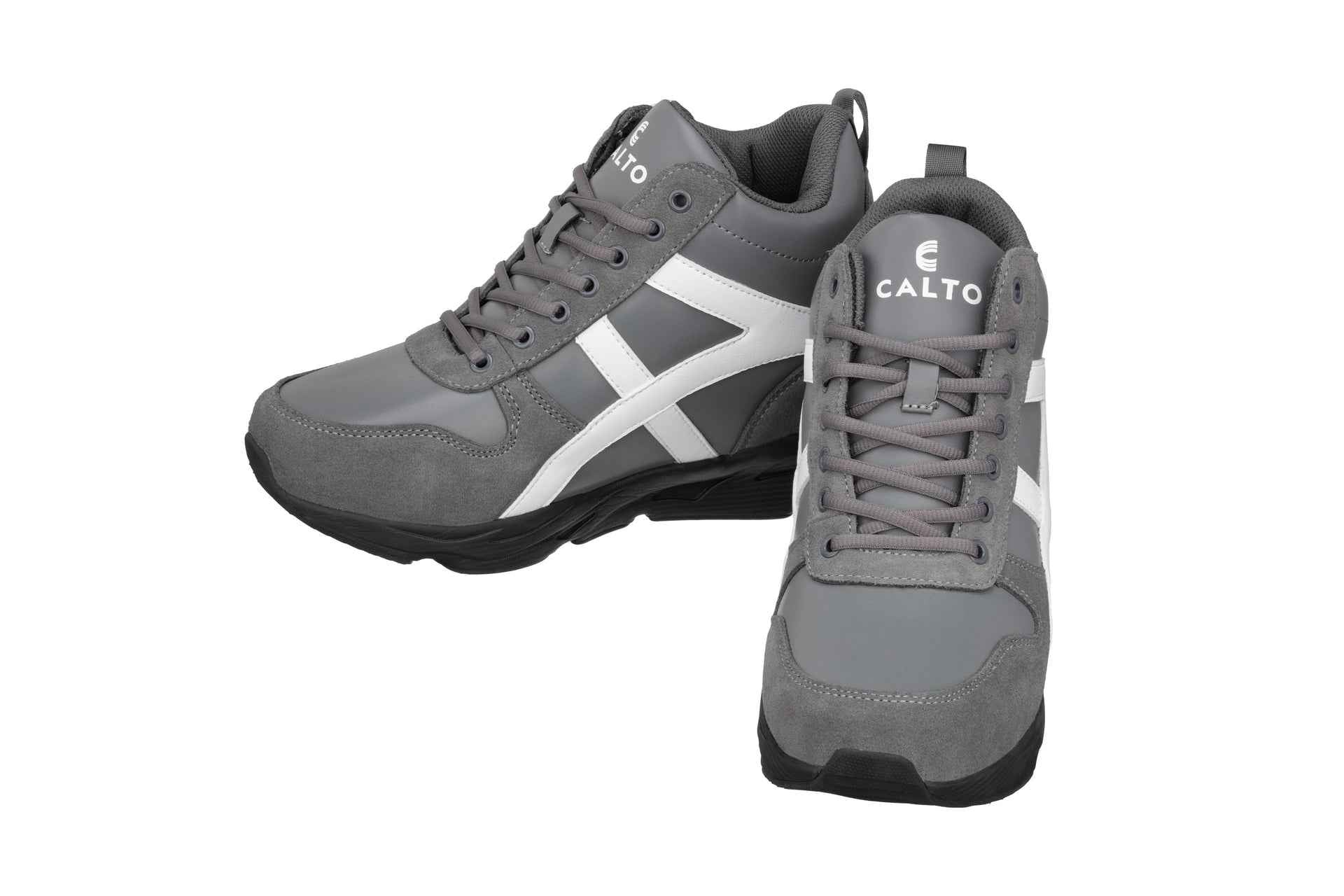 CALTO - S22781 - 3.6 Inches Taller (Grey/White) - Hiking Style Boots Tallmenshoes.com