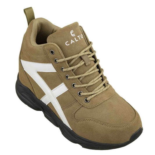 CALTO - S22782 - 3.6 Inches Taller (Khaki/White) - Hiking Style Boots Tallmenshoes.com