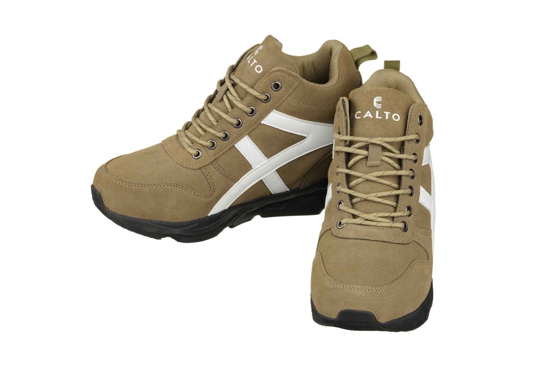 CALTO - S22782 - 3.6 Inches Taller (Khaki/White) - Hiking Style Boots Tallmenshoes.com