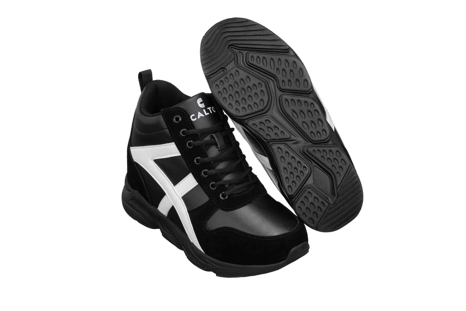 CALTO - S22783 - 3.6 Inches Taller (Black/White) - Hiking Style Boots Tallmenshoes.com