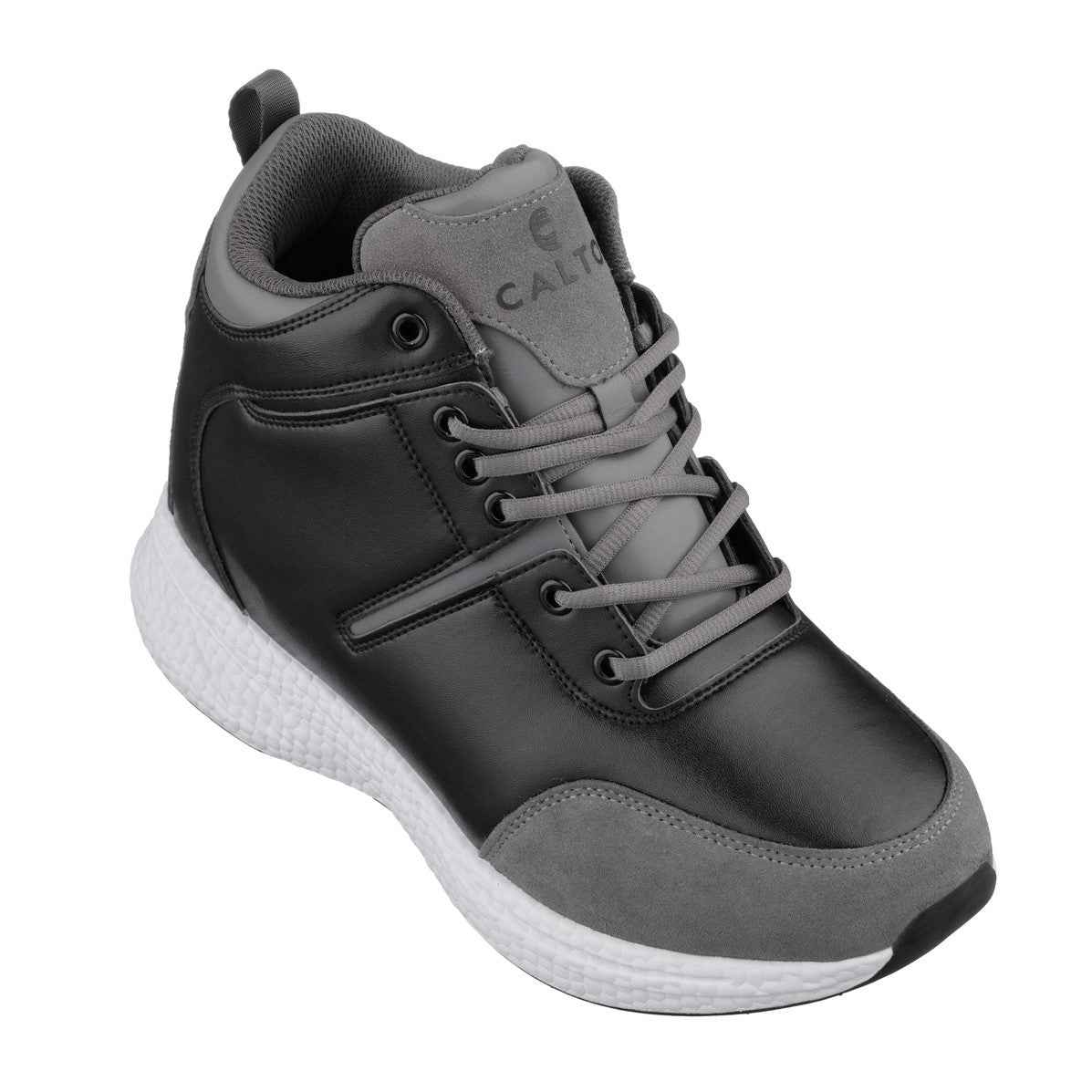 CALTO - S22817 - 3.6 Inches Taller (Black/Grey) - High - Top Sneakers Tallmenshoes.com
