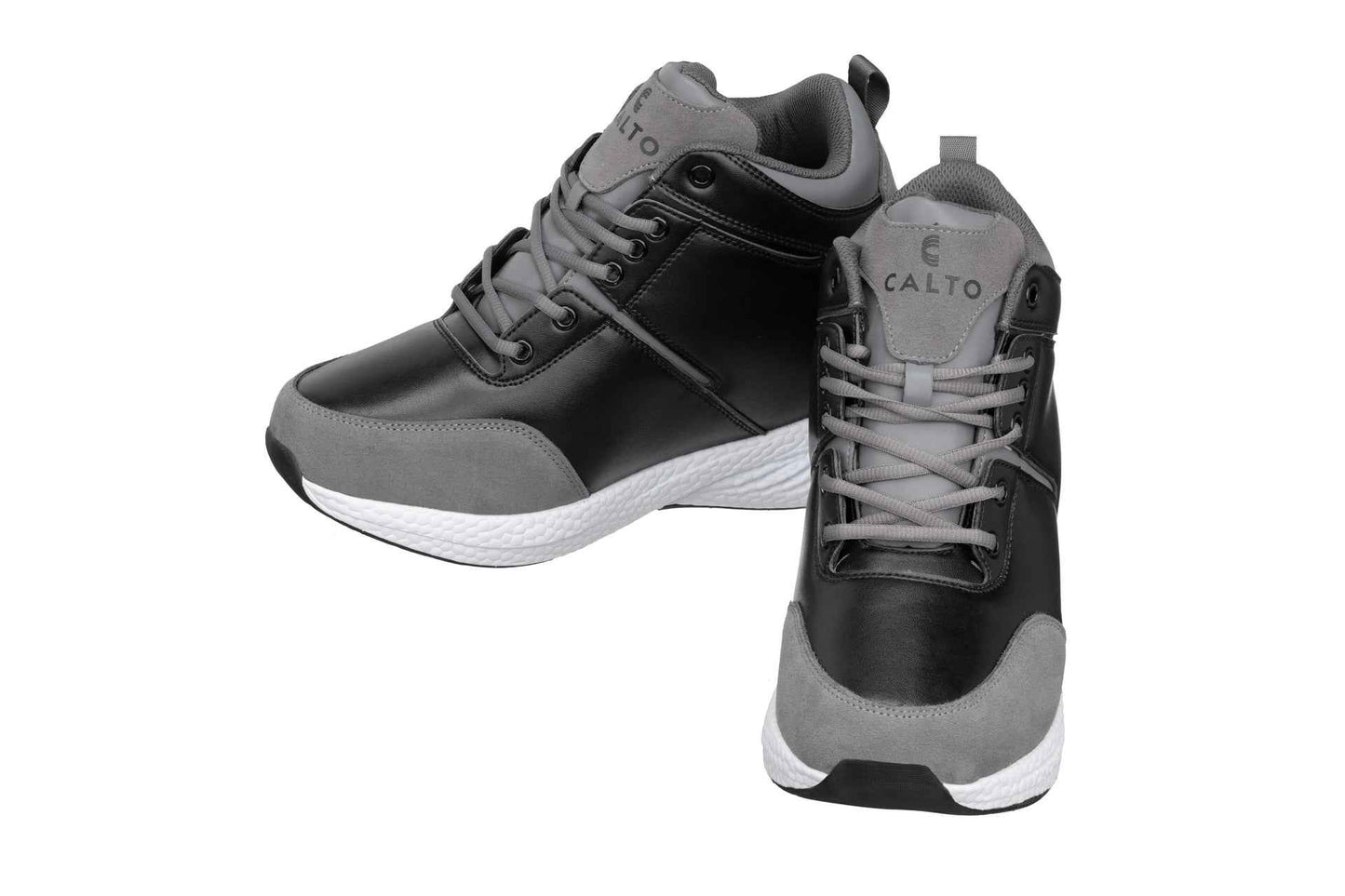 CALTO - S22817 - 3.6 Inches Taller (Black/Grey) - High - Top Sneakers Tallmenshoes.com