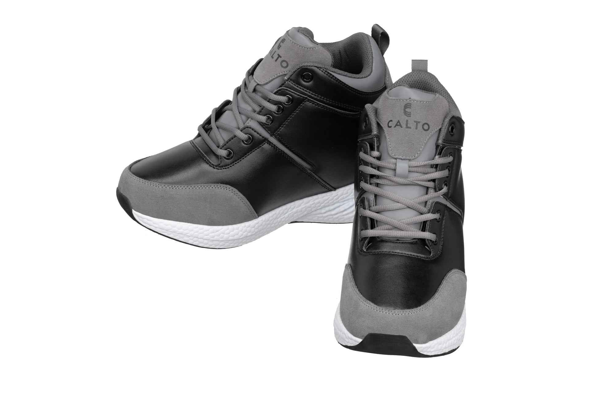 CALTO - S22817 - 3.6 Inches Taller (Black/Grey) - High - Top Sneakers Tallmenshoes.com