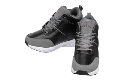 CALTO - S22817 - 3.6 Inches Taller (Black/Grey) - High - Top Sneakers Tallmenshoes.com
