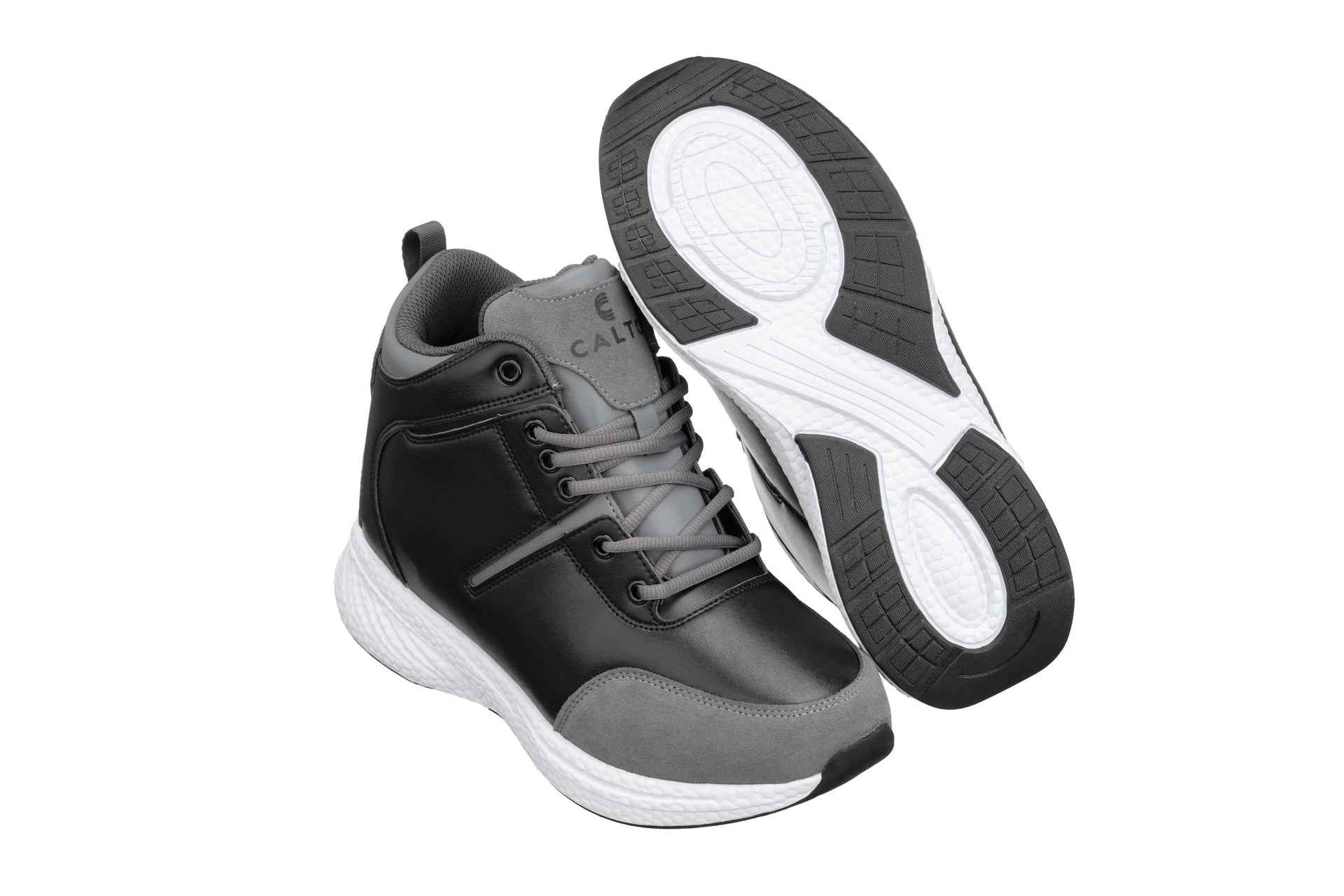 CALTO - S22817 - 3.6 Inches Taller (Black/Grey) - High - Top Sneakers Tallmenshoes.com