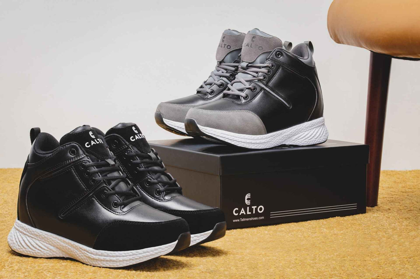 CALTO - S22818 - 3.6 Inches Taller (Black) - High - Top Sneakers Tallmenshoes.com