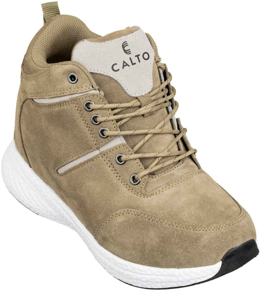 CALTO - S22819 - 3.6 Inches Taller (Khaki/Grey) - High - Top Sneakers Tallmenshoes.com