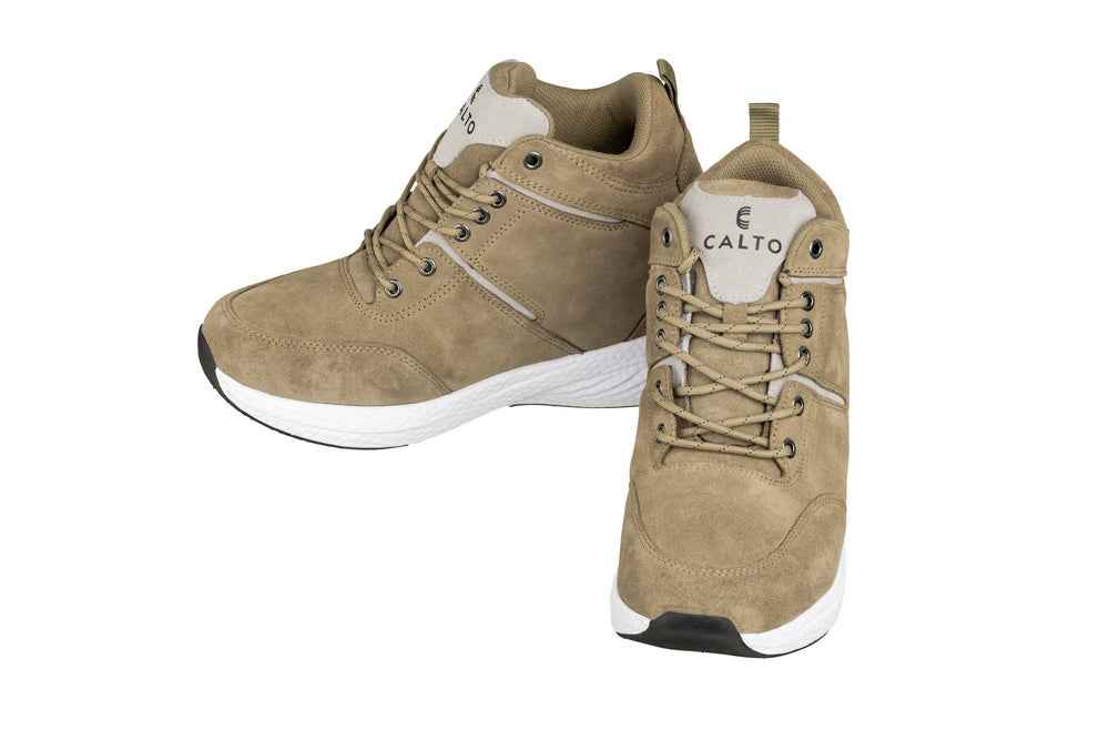 CALTO - S22819 - 3.6 Inches Taller (Khaki/Grey) - High - Top Sneakers Tallmenshoes.com
