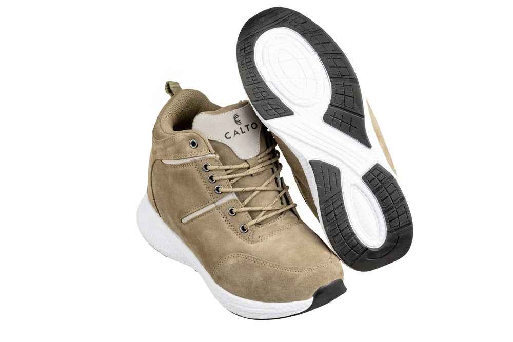 CALTO - S22819 - 3.6 Inches Taller (Khaki/Grey) - High - Top Sneakers Tallmenshoes.com
