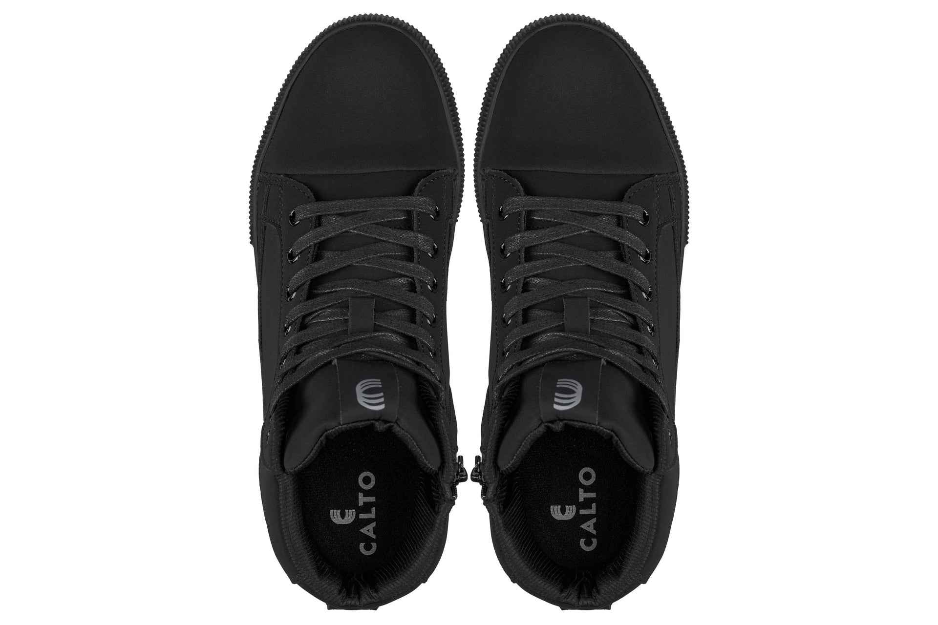 CALTO - S3421 - 2.4 Inches Taller (Black) - Cap Toe High Top Zip-Up Sneaker Boots Tallmenshoes.com