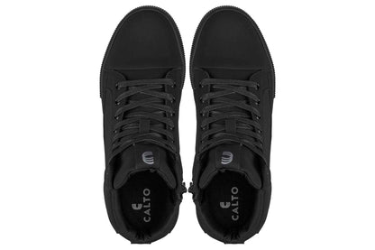 CALTO - S3421 - 2.4 Inches Taller (Black) - Cap Toe High Top Zip-Up Sneaker Boots Tallmenshoes.com
