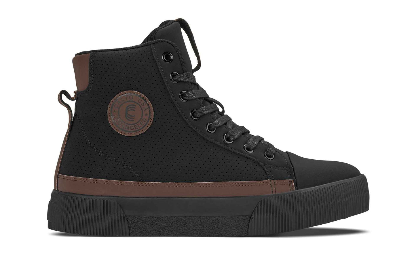 CALTO - S3422 - 2.4 Inches Taller (Black/Coffee Brown) - Cap Toe High Top Zip-Up Sneaker Boots Tallmenshoes.com