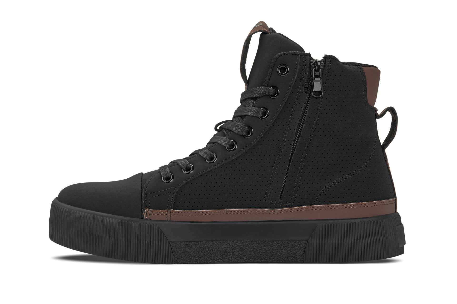 CALTO - S3422 - 2.4 Inches Taller (Black/Coffee Brown) - Cap Toe High Top Zip-Up Sneaker Boots Tallmenshoes.com