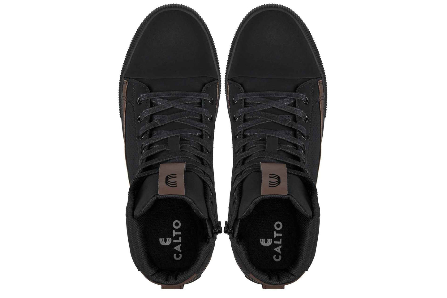 CALTO - S3422 - 2.4 Inches Taller (Black/Coffee Brown) - Cap Toe High Top Zip-Up Sneaker Boots Tallmenshoes.com