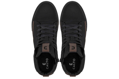 CALTO - S3422 - 2.4 Inches Taller (Black/Coffee Brown) - Cap Toe High Top Zip-Up Sneaker Boots Tallmenshoes.com