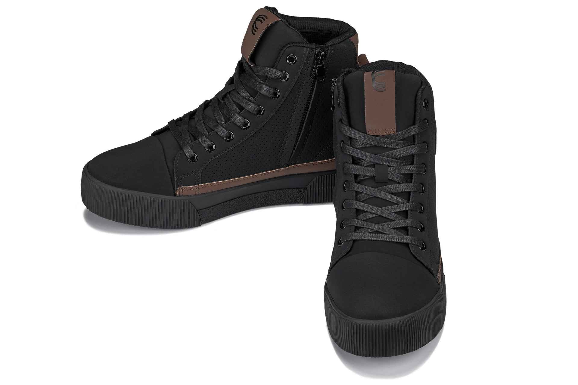 CALTO - S3422 - 2.4 Inches Taller (Black/Coffee Brown) - Cap Toe High Top Zip-Up Sneaker Boots Tallmenshoes.com