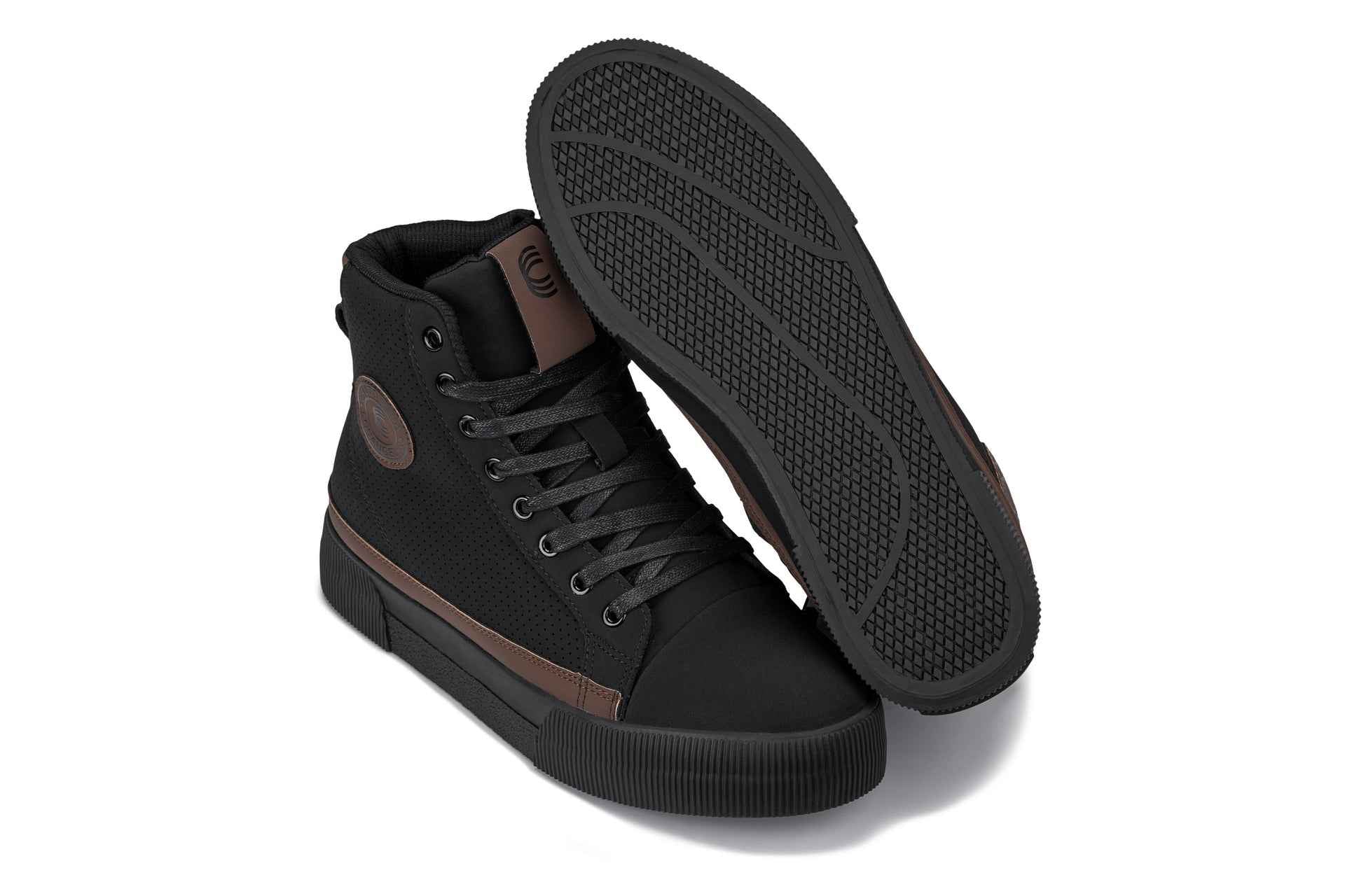 CALTO - S3422 - 2.4 Inches Taller (Black/Coffee Brown) - Cap Toe High Top Zip-Up Sneaker Boots Tallmenshoes.com