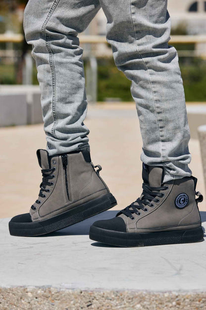 CALTO - S3423 - 2.4 Inches Taller (Grey) - Cap Toe High Top Zip-Up Sneaker Boots Tallmenshoes.com