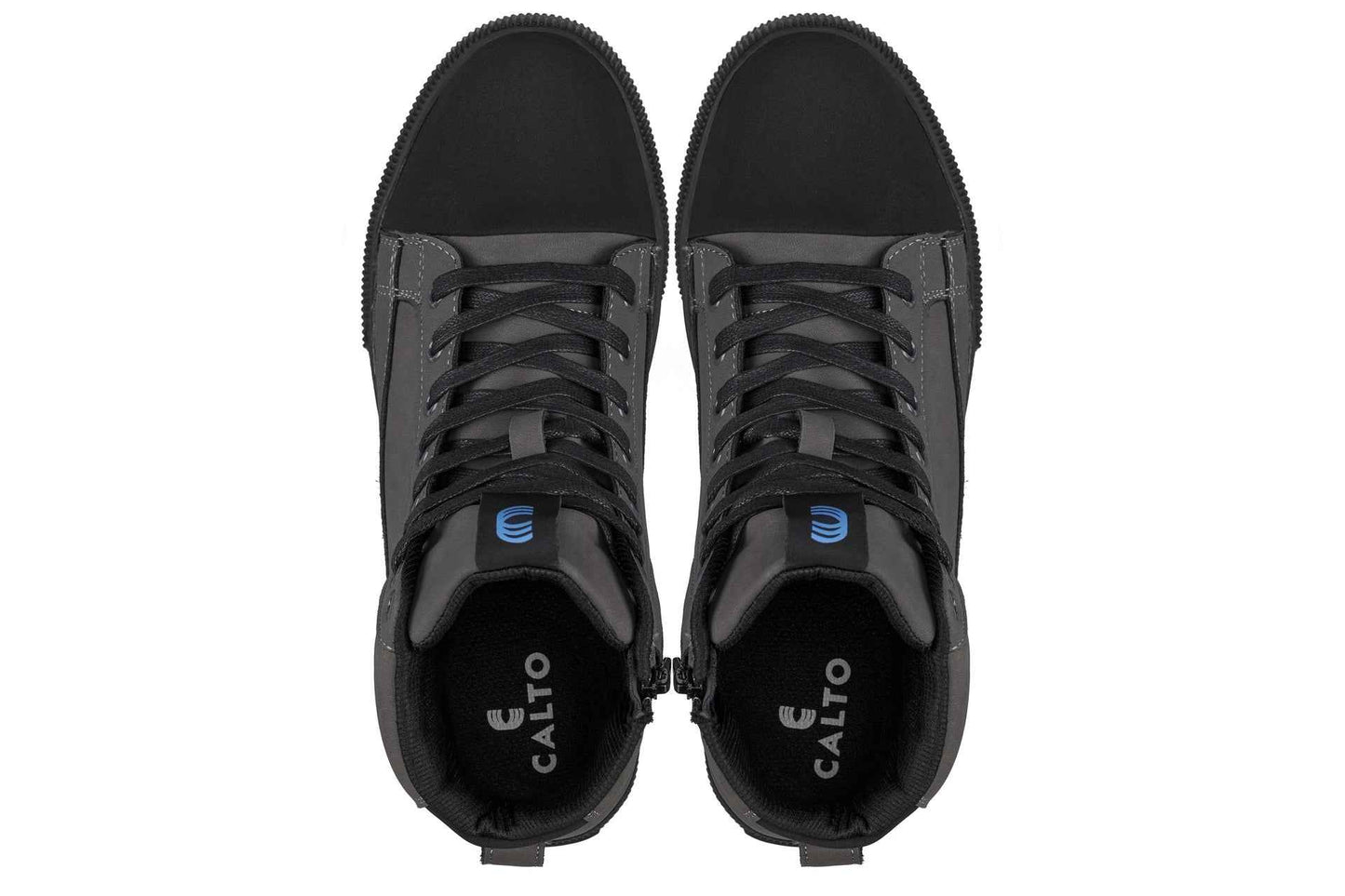 CALTO - S3423 - 2.4 Inches Taller (Grey) - Cap Toe High Top Zip-Up Sneaker Boots Tallmenshoes.com