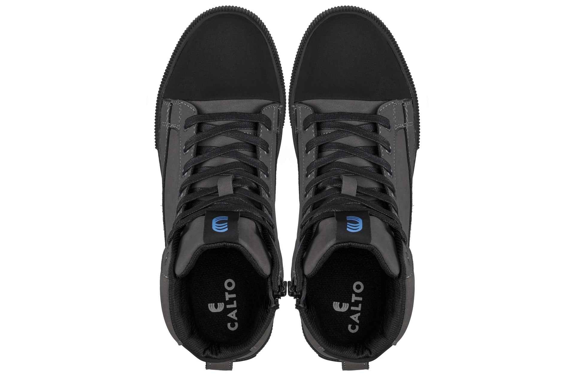CALTO - S3423 - 2.4 Inches Taller (Grey) - Cap Toe High Top Zip-Up Sneaker Boots Tallmenshoes.com