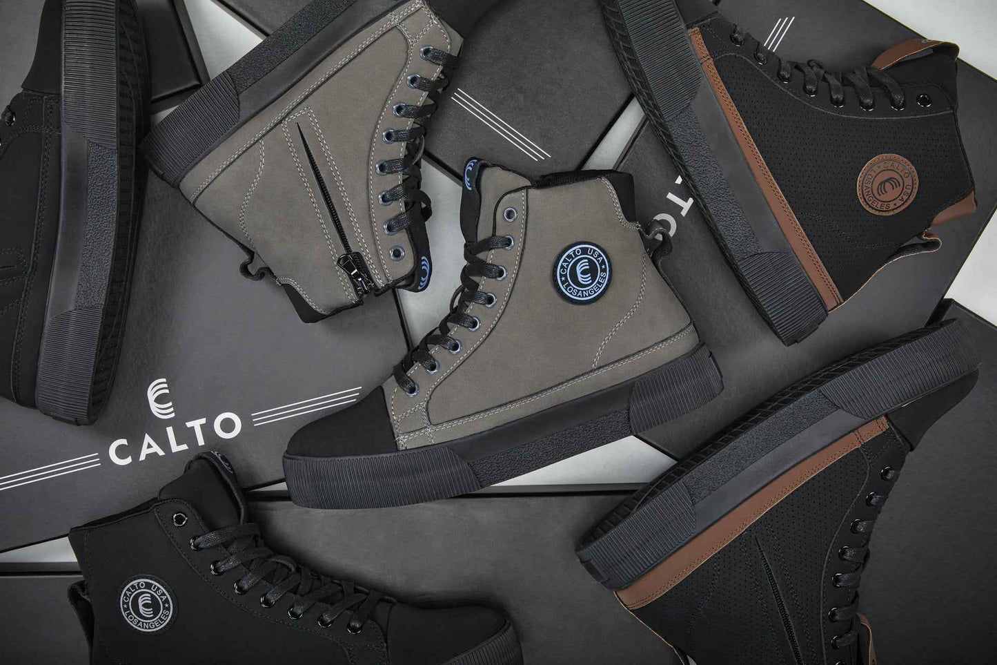 CALTO - S3423 - 2.4 Inches Taller (Grey) - Cap Toe High Top Zip-Up Sneaker Boots Tallmenshoes.com