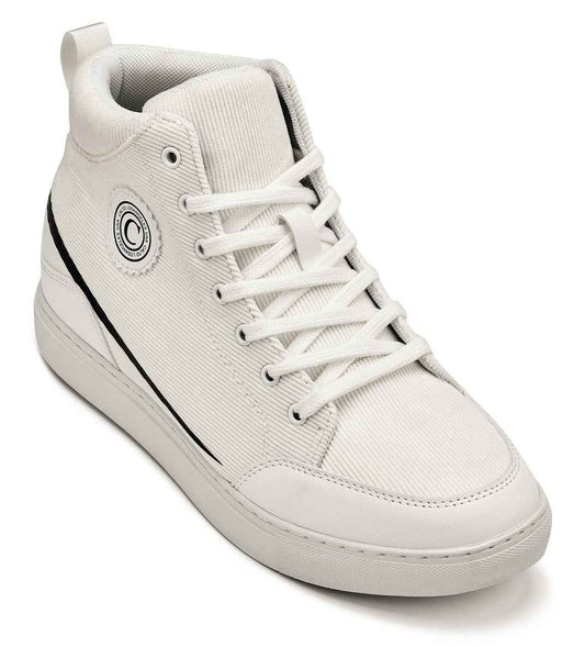 CALTO - S4131 - 2.6 Inches Taller (Off-White/White Sole) - Corduroy Ankle Top Sneak-boot Tallmenshoes.com