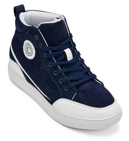 CALTO - S4132 - 2.6 Inches Taller (Navy/White Sole) - Corduroy Ankle Top Sneak-boot Tallmenshoes.com