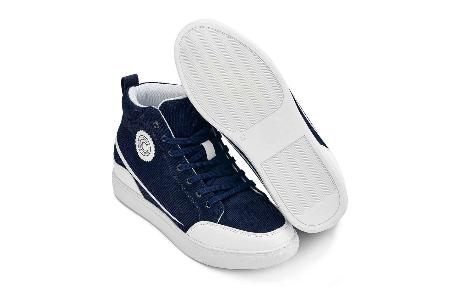 CALTO - S4132 - 2.6 Inches Taller (Navy/White Sole) - Corduroy Ankle Top Sneak-boot Tallmenshoes.com
