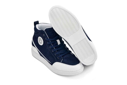 CALTO - S4132 - 2.6 Inches Taller (Navy/White Sole) - Corduroy Ankle Top Sneak-boot Tallmenshoes.com