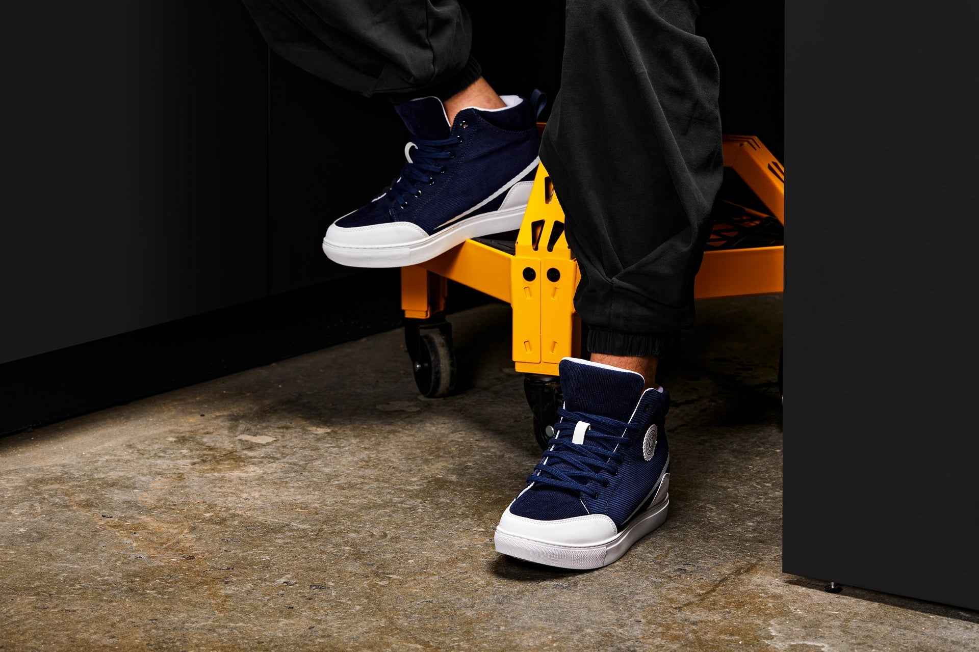 CALTO - S4132 - 2.6 Inches Taller (Navy/White Sole) - Corduroy Ankle Top Sneak-boot Tallmenshoes.com