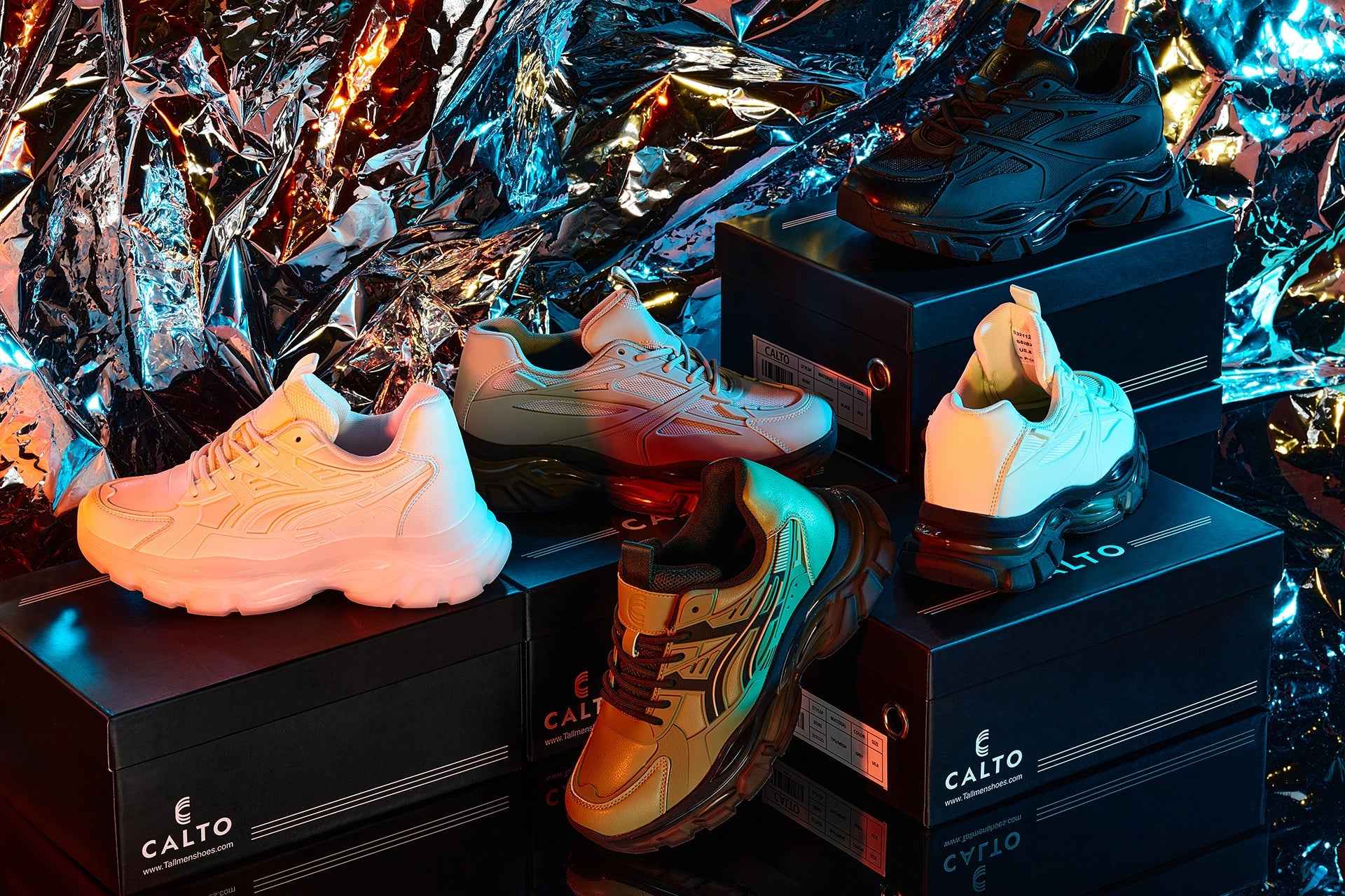 CALTO - S5281 - 2.6 Inches Taller (Cement/Translucent Onyx Sole) - Chunky Sole Sporty Sneakers Tallmenshoes.com