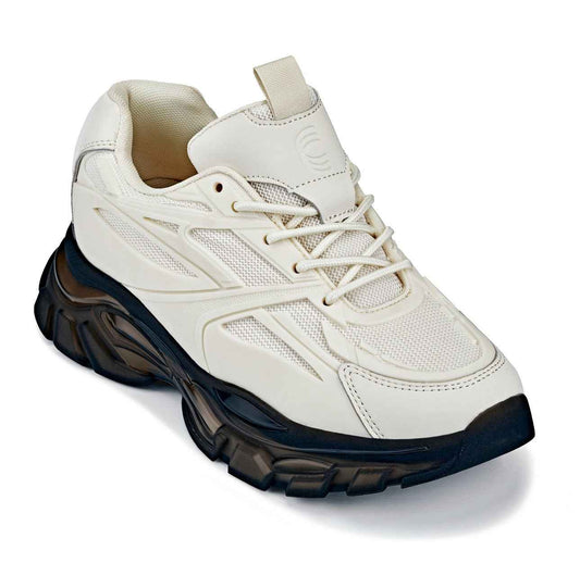 CALTO - S5283 - 2.6 Inches Taller (Beige/Translucent Onyx Sole) - Chunky Sole Sporty Sneakers Tallmenshoes.com