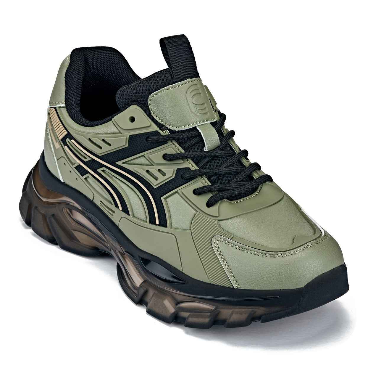 CALTO - S5284 - 2.6 Inches Taller (Khaki Green/Translucent Onyx Sole) - Chunky Sole Sporty Sneakers Tallmenshoes.com